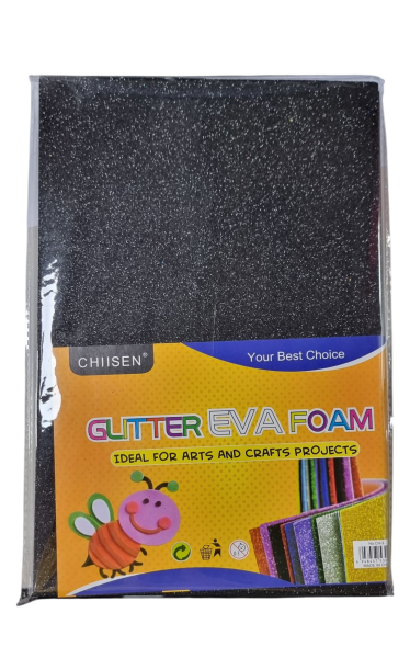 Гумирани листа Ева с брокат - Черен